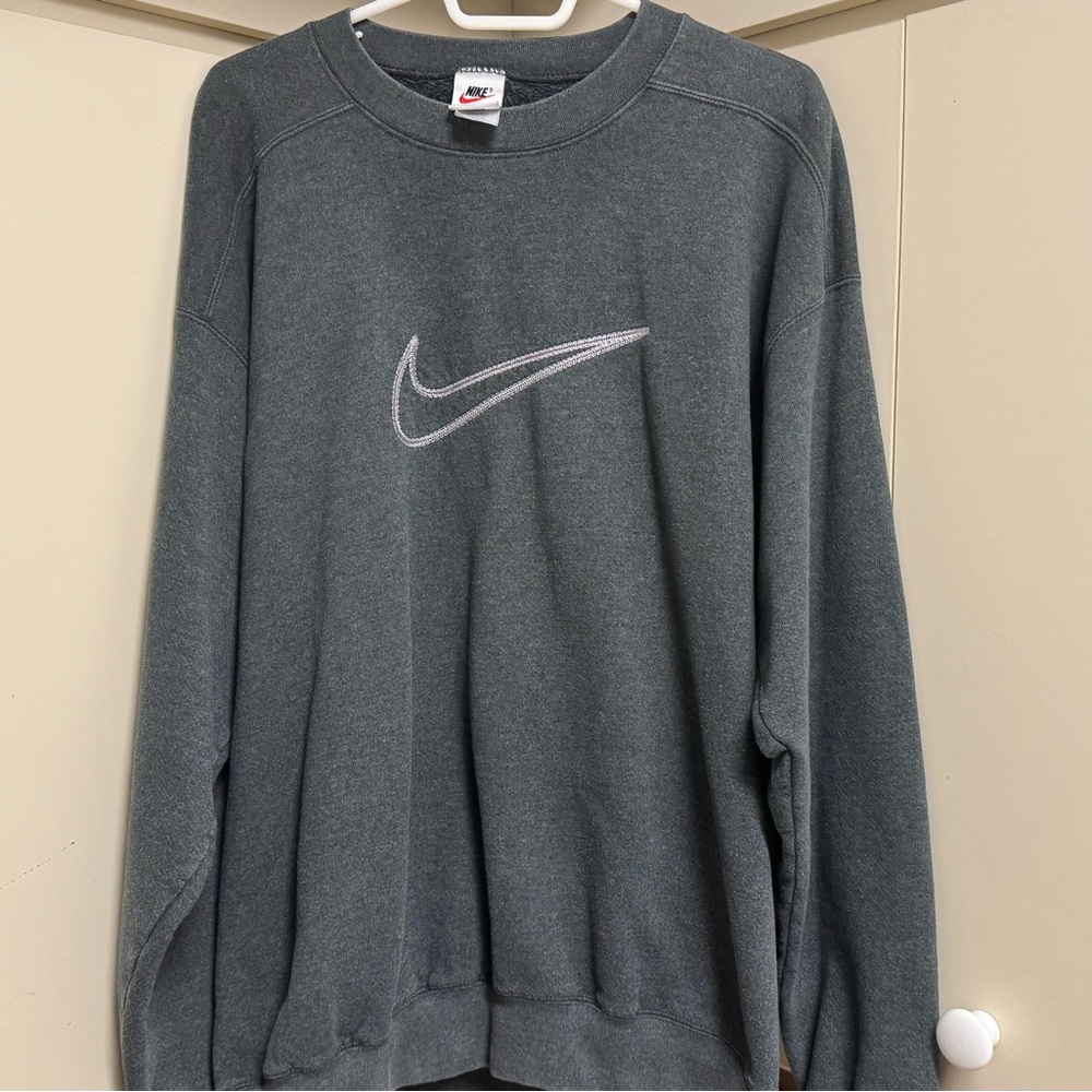 Vintage Grey 1997 1998 Embroidered Nike Sweatshirt 90s Tag Large Big Swoosh VTG